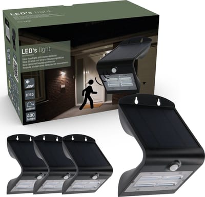 Draadloze Solar Buitenlampen 400 met bewegingssensor - Automatisch aan en uit - 3 lichtstanden - Zwart - 4 stuks