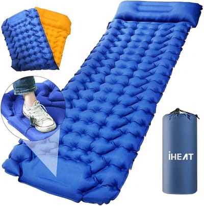 Luchtbed - Slaapmat - Campingbedje - Slaapmatten - Luchtbed met Ingebouwde Pomp - Slaapmatje - 1 Persoons - Oranje + marineblauw