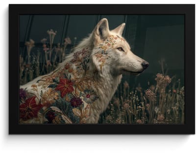 Poster in lijst - Fotolijst 30x20 cm - Posters - Wolf - Bloemen - Natuur - Posterlijst zwart - Decoratie - Wanddecoratie woonkamer - Muurdecoratie slaapkamer