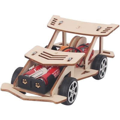 Doe-het-zelf houten elektrische raceauto vierwielaandrijving raceauto assemblage wetenschappelijke experimentele kit KINDEREN STEM educatief speelgoed beige