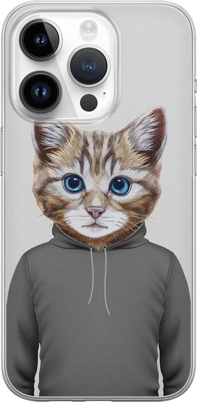 Leuke Telefoonhoesjes - Hoesje geschikt voor iPhone 14 Pro - Kat schattig - Soft case - TPU - Kat - Grijs