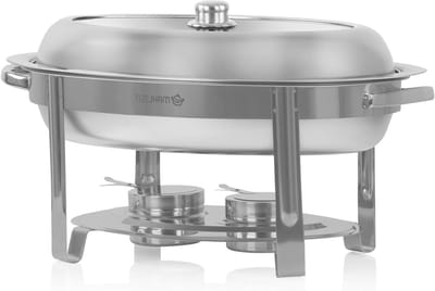 Ovale Warmhoudpan - Buffetwarmer Voedselwarmer - Gerechten Warm Houden - Transparant Kijkvenster - 5 Liter Capaciteit - Zilverkleurig