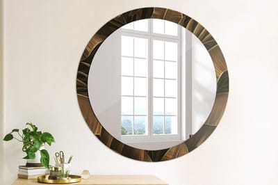 Coloray Bedrukte Spiegel - Bruine bananenbladeren Wandspiegel Met Print - 90 cm - Bruin Bedrukte Spiegel - Wandspiegel Met Print - Wandspiegel Decoratieve Print - Bedrukte Spiegel