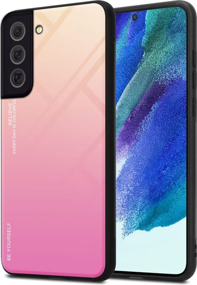 Cadorabo Hoesje geschikt voor Samsung Galaxy S22 in GEEL - ROZE - Tweekleurige beschermhoes van TPU-silicone Case Cover en achterzijde van gehard glas