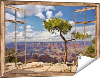Gards Tuinposter Doorkijk Grand Canyon met Boom - 90x60 cm - Tuindoek - Tuindecoratie - Wanddecoratie buiten - Tuinschilderij
