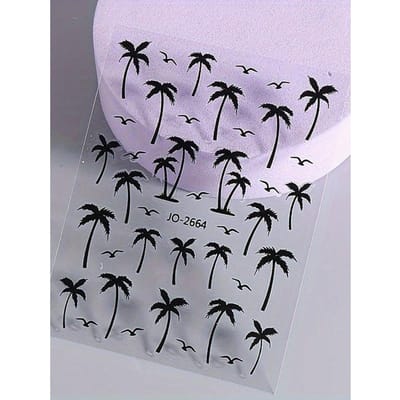 1 stuks Zomer Eiland Kokospalm Nagels Stickers Voor Nagels DIY Kunst Bedel Zelfklevende Nagel Decals Nagellak Benodigdheden zwart
