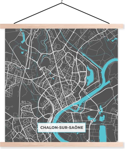 Posterhanger incl. Poster 40x40 cm - Schoolplaat - Chalon-sur-Saône - Frankrijk - Kaart - Plattegrond - Stadskaart - Textielposter - Blanke latten - Stadskaart