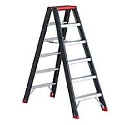 Professional Topline trapladder, 2-zijdig, alu, 2 x 6 treden