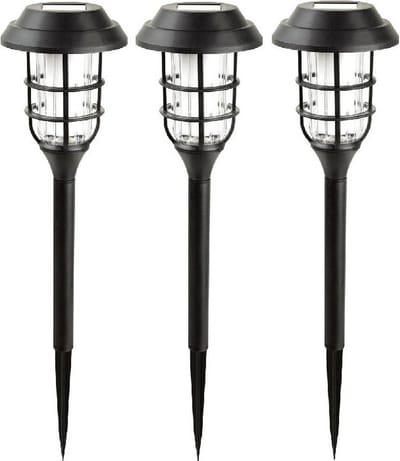 Benson Solar tuinlamp - 6x - zwart - LED flame effect - oplaadbaar - D12 x H43 cm