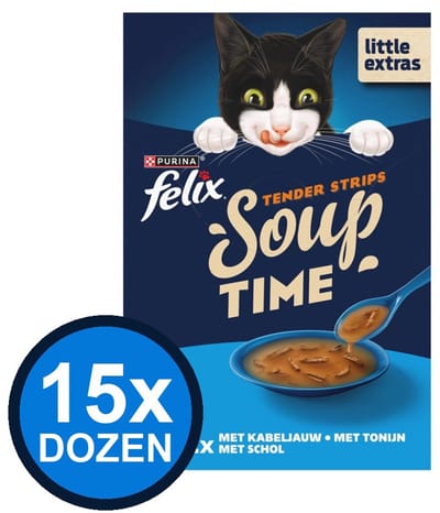 15x Felix - Soup Tender Strips Vis Multipack - Kattenvoer Natvoer - 288 g