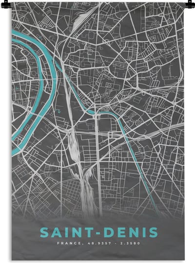 Wandkleed - Wanddoek - Saint-Denis - Frankrijk - Plattegrond - Kaart - Stadskaart - 120x180 cm - Wandtapijt