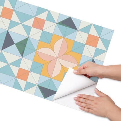 Coloray Meubel Wrap Folie - Blauw Meubelfolie - 50x100 cm - Plakfolie Meubels Geometrische mozaïek - Decoratiefolie Zelfklevend - Geometrische Meubelfolie - Meubelfolie Zelfklevend - Badkamer decoratie - Achtergronden en patronen