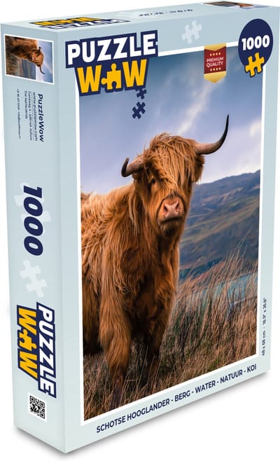 Puzzel Schotse Hooglander - Berg - Water - Natuur - Koe - Legpuzzel - Puzzel 1000 stukjes volwassenen