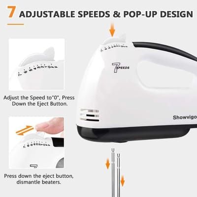 Handmixer met 7 standen, inclusief 2 gardes en 2 roestvrijstalen kneedhaken