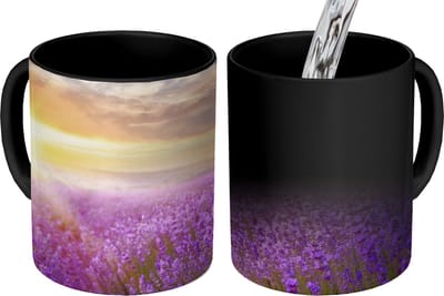 Magische Mok - Foto op Warmte Mokken - Koffiemok - Lavendel - Zon - Lucht - Natuur - Magic Mok - Beker - 350 ML - Theemok