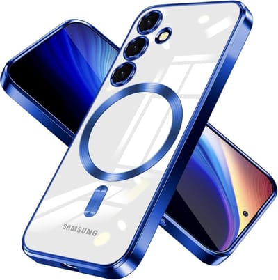 Hoesje Geschikt voor Samsung Galaxy S25 FE hoesje backcover Blauw – Geschikt voor Magsafe Lens beschermer – Transparant