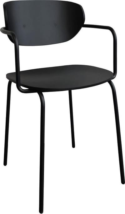HÜBSCH INTERIOR - Zwarte eetkamerstoel FSC®, zwart metalen schoolstoel