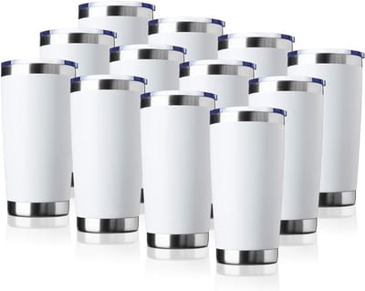 Set van 12 RVS Tumblers 590 ml met Deksel - Dubbelwandig & Geïsoleerd voor Warm & Koud