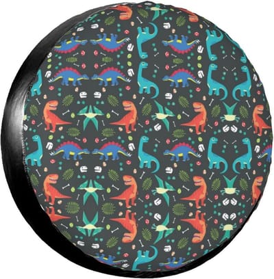 Dinosaurus Band Hoes - Reservewiel Cover - Voertuig Bescherming - Waterproof Stofbestendig Materiaal - Universele Pasvorm 14-17 Inch - Cartoon Print
