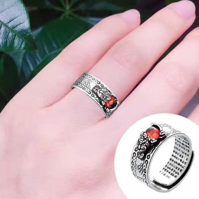 Feng Shui Ringvinger Ring Pixiu Mani Mantra Bescherming Rijkdom Ring Amulet Rijkdom Geluk Open Verstelbare Ring Sieraden gray