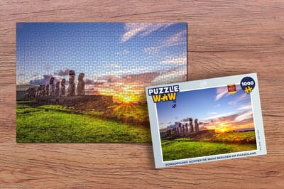 Puzzel Zonsopgang achter de Moai beelden op Paaseiland - Legpuzzel - Puzzel 1000 stukjes volwassenen