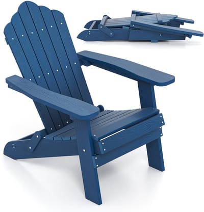 COSTWAY Adirondack Stoel inklapbaar, weerbestendige Adirondack stoel van kunststof, tuinstoel met hoge rugleuning en brede armleuningen voor tuin, terras, draagvermogen 180 kg (marine)