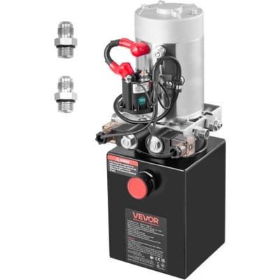 VEVOR 4 Qt hydraulische krachtbron, dubbelwerkende kipperaanhangerpomp, maximale openingsdruk 22 MPa en debiet 3,4 l/min, 12 V DC hydraulische pomp met metalen reservoir voor kipperaanhangers, zwart