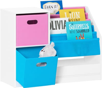 SoBuy KMB76-F Kinderboekenkast - Witte Houtcomposiet met 5 Planken & Manden