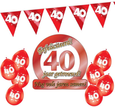 40 jaar getrouwd S- Jubileum pakket - 3 delig - feestartikelen robijn bruiloft.