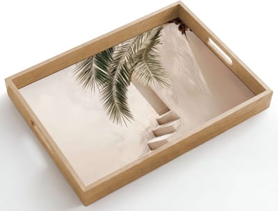 Dienblad hout 50x35 cm - Schootdienblad - Palmboom - Schaduw - Trap - Beige - Borrelplank rechthoek - Plateau dienbladen