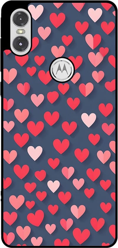 Smartphonica Telefoonhoesje Geschikt voor Motorola One P30 Play met Roze en Rode Hartjes Opdruk - TPU Backcover Case With Rosé and Red Heart Design geschikt voor Motorola One P30 Play