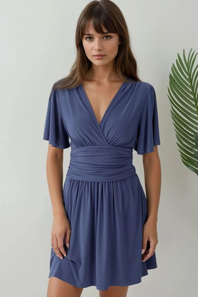 V-hals Korte Mouwen Mini Jurk