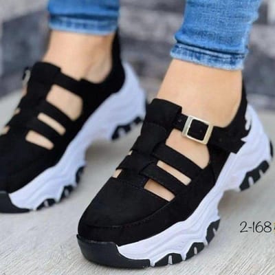 Sandalen Dames Sport Dikke zolen Casual Comfortabele instapper Platte schoenen Verhoogde gevulkaniseerde damesschoenen 37 zwart