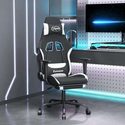 vidaXL - Massage - gamestoel - met - voetensteun - stof - zwart - en - wit