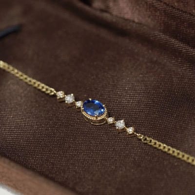 Natuurlijke Saffier Vintage Armband Voor Vrouwen Eenvoudige Inleg Diamanten Blauwe Edelsteen Lichte Luxe Kettingen Armbanden Bruiloft Sieraden 17-20cm black