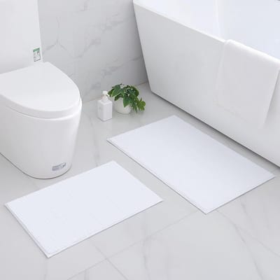Zachte Antislip Chenille Badmat Set van 2 - Absorberend, Wasbaar, 40 x 60 cm & 60 x 90 cm, Wit