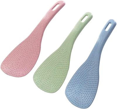 3 Stuks - Rijstlepel - Rijst Opscheplepel - Groen, Roze en Blauw - 19*7 cm - Tarwestro - Kookgerei - Antiaanbaklepel voor levensmiddelen - Serveerlepels - Kooklepel - Keukengereedschap - Kookgereedschap