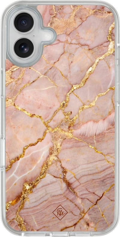 Casimoda® hoesje - Geschikt voor iPhone 16 - Rose Gold Marble - 2-in-1 case - Schokbestendig - Bloemen - Verhoogde randen - Multi, Transparant