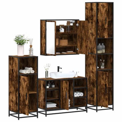 vidaXL - 4-delige - Badkamermeubelset - bewerkt - hout - gerookt - eikenkleurig
