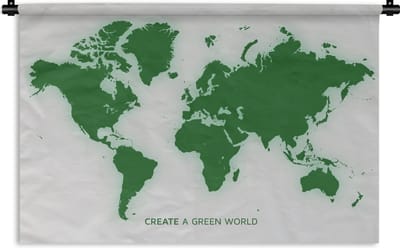 Wandkleed Eigen Wereldkaarten - Wereldkaart modern groen Wandkleed katoen 60x40 cm - Wandtapijt met foto