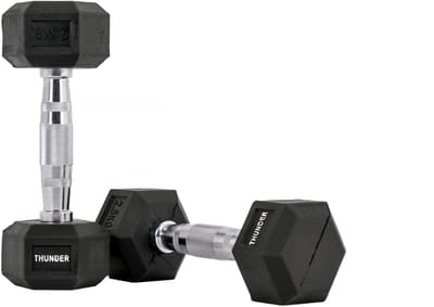 THUNDER® | HEXAGONAL-DUMBBELLS-2,5KG | Zwarte Rubberen Halter | Stalen Kern | Voor Krachttraining & Fitness | Antislip | Duurzaam & Professioneel | Per Stuk - Stevige Grip