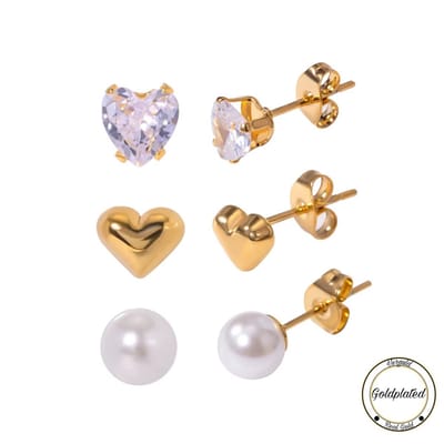 Borasi 3-Delig Oorbellen Set | Goldplated | Parel | Zirkonia | Dames Sieraden | Dames Oorbellen | Luxe Geschenkzakje |