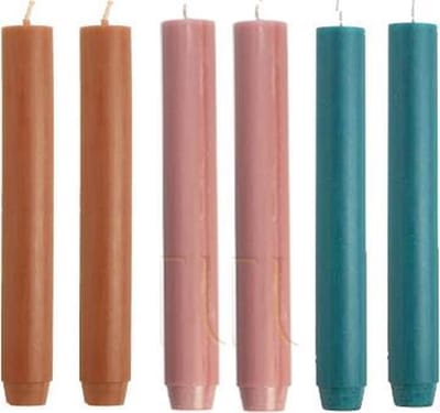 Cactula | Dikke Dinerkaarsen | 18 x 2.6 cm | in Trendy 2021 kleuren | 6 stuks | 14 branduren | Siena / Oud Roze / Petrol