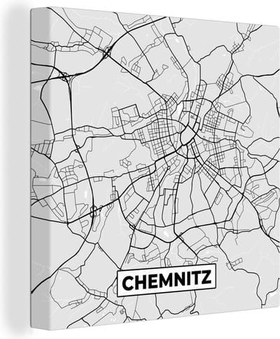 Canvas Schilderij Kaart - Plattegrond - Stadskaart - Duitsland - Chemnitz - 20x20 cm - Wanddecoratie
