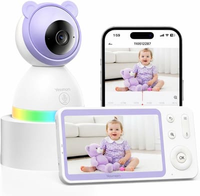 Babycamera met monitor - Babyfoon videobewaking - Kind in de gaten - 360 graden nachtzicht - 5 inch display - Paars