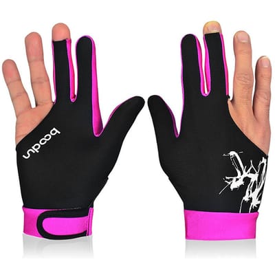 BOODUN 1 pièce gant de billard 3 doigts queue gant de sport hommes femmes tireurs de billard droite gauche gants de billard interchangeables M rouge rose