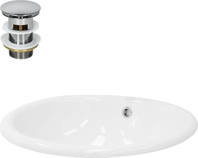 Wastafel incl. zilveren verzilverde afvoer met overloop 49x40,5x19,5 cm wit keramiek LuxeBath