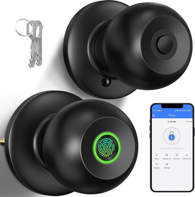 Slim Deurslot - Vingerafdruk Slot - Toegangscontrole - App Bediening - 7.5cm Diameter - Mat Zwart