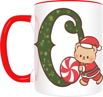 Kerst Mok met Letter O & Schattige Beer – Feestelijk Cadeau met Snoepstok – Inclusief Cadeauverpakking – 350ml