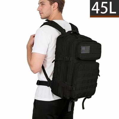 Meedeer Militaire Rugzak -45L-Militaire Tactische Tassen voor Heren-Waterdichte-Grote Capaciteit 900D Waterdicht Oxford Stof - Hoge Dichtheid Meerdere Zakken - voor Wandelen Kamperen, Bergbeklimmen, Jagen, Buiten Fietsen(Kleur: Black)